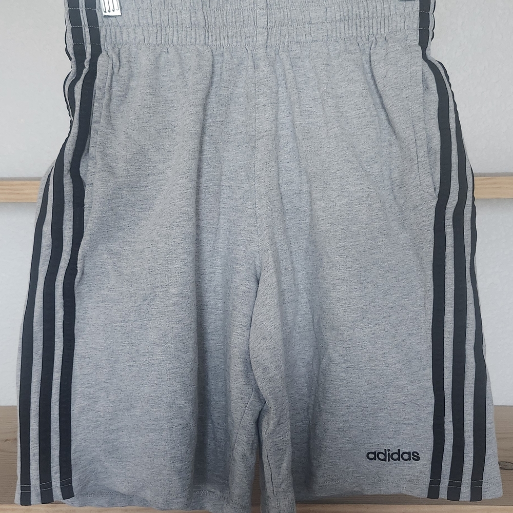 Adidas Kids Light Gray Shorts with Black Stripes